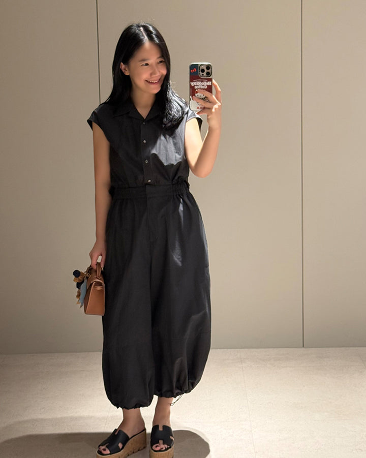 Sleeveless Drawstring Hem Jumpsuit
