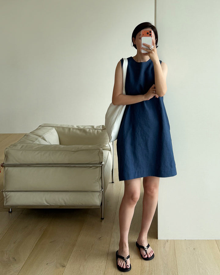 100% Linen Sleeveless A-Line Dress