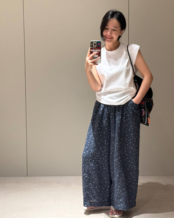Floral Printed Wide-Leg Elastic Pants