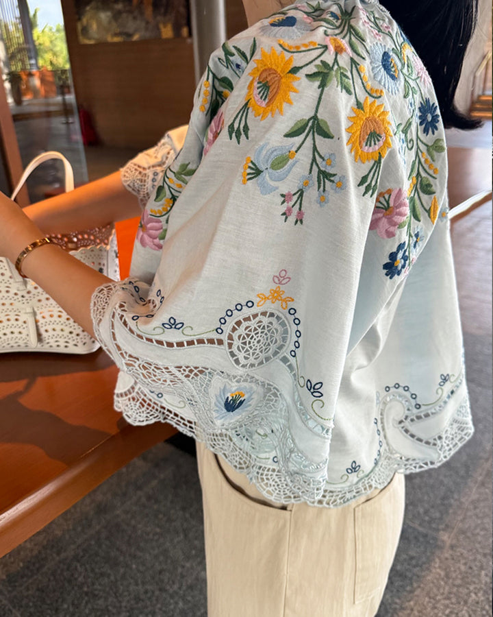 Botanical Embroidered Cutout Blouse