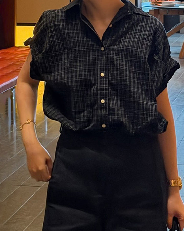 Plaid Rolled-Sleeve Cotton Shirt