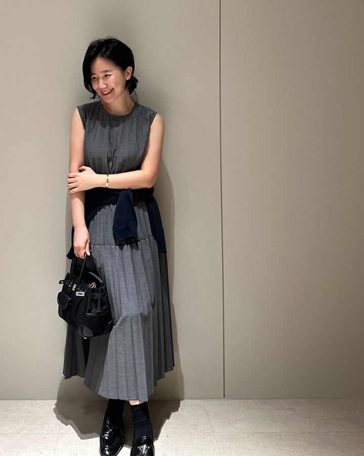 Pleated Sleeveless Tiered Maxi Dress