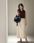 Minimalist Linen-Blend Straight Maxi Skirt