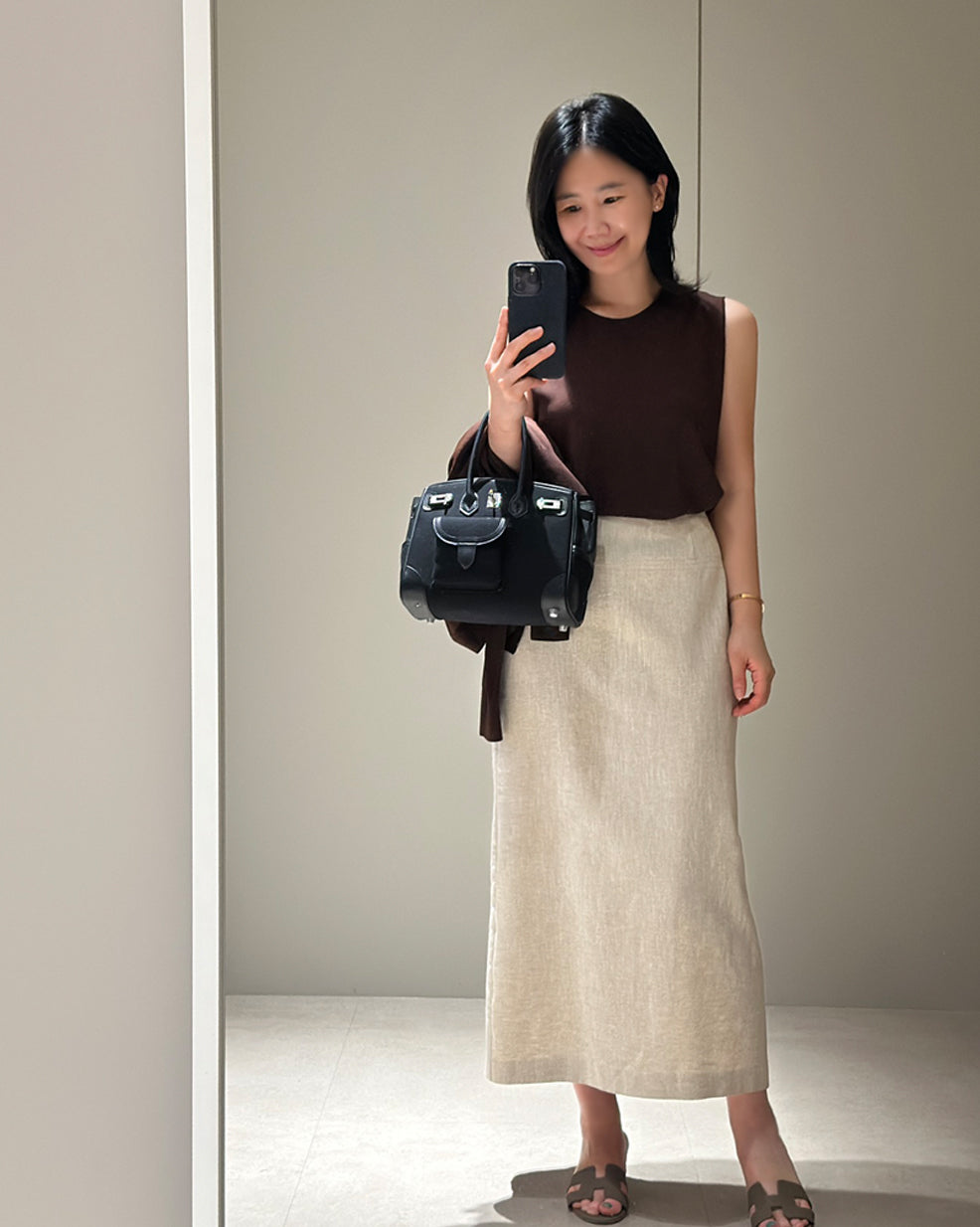 Minimalist Linen-Blend Straight Maxi Skirt