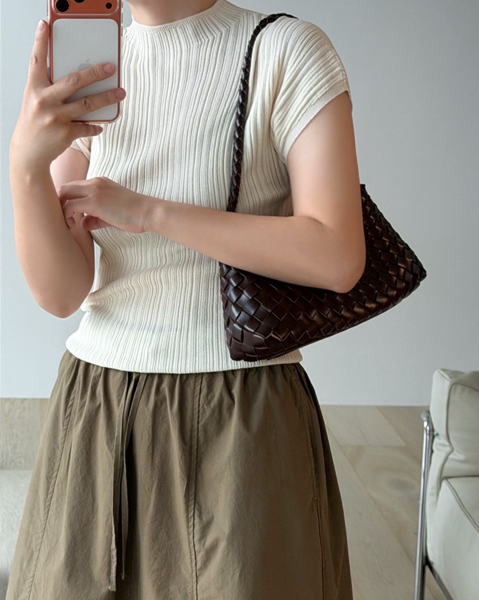 Cap-Sleeve Ribbed Knit Tee