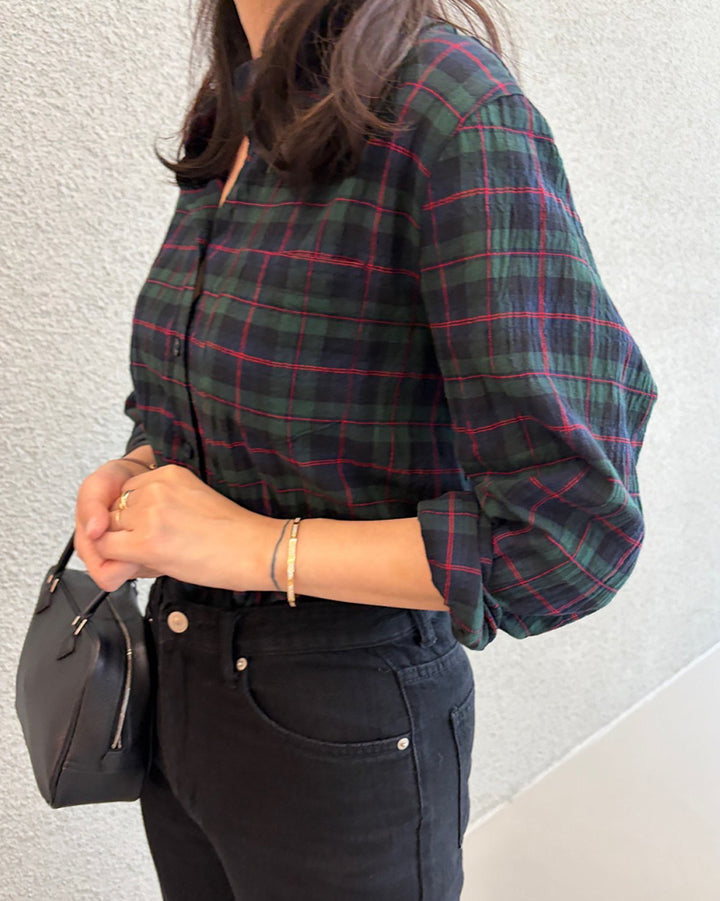 Lightweight Crinkled Plaid Shirt