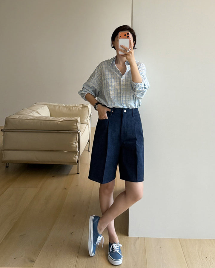 Tailored Denim Trouser Shorts