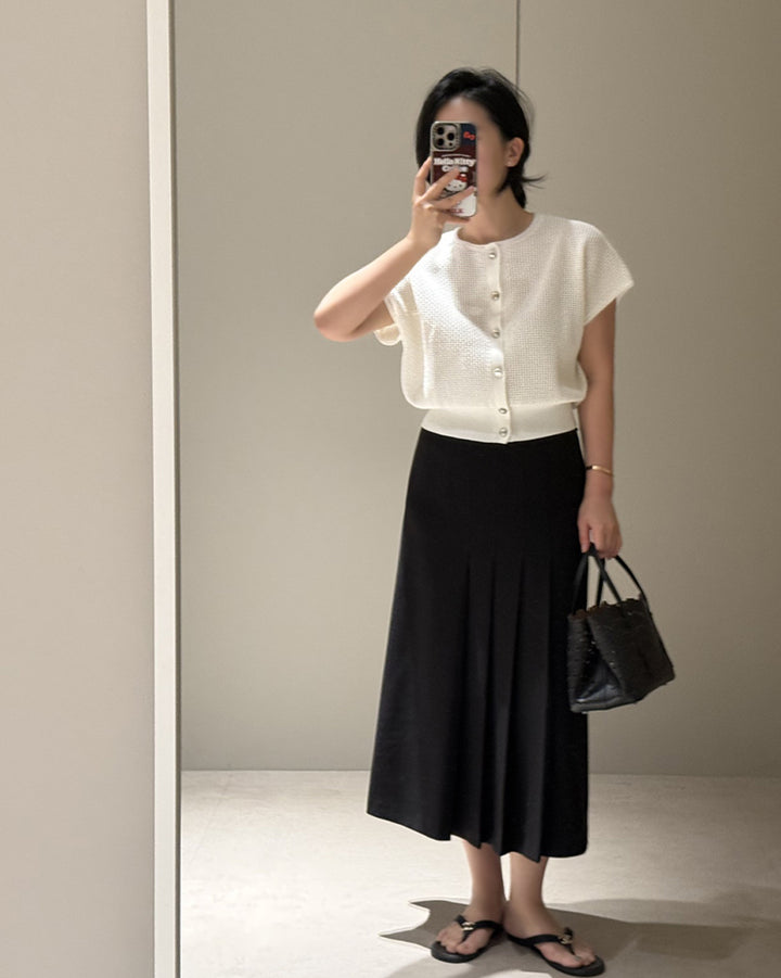 High-Waisted A-Line Pleated Midi Skirt