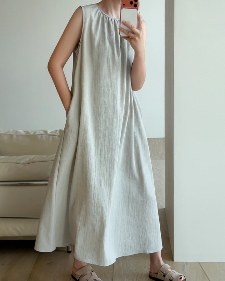 Gathered Neck Textured Long Dress