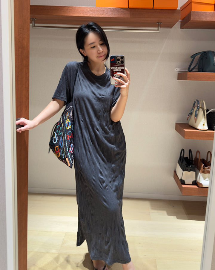 Crinkled Short Sleeve Maxi Dress