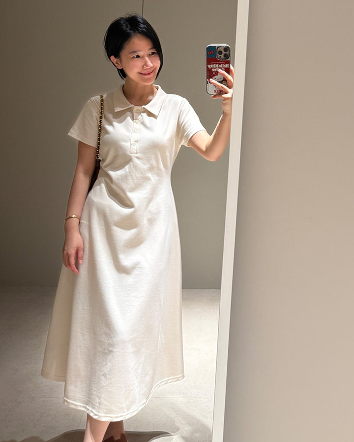 Polo Collar Flared Maxi Dress