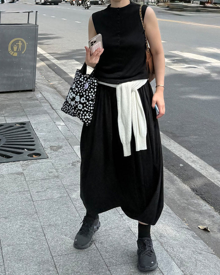 Draped Elastic Waist Balloon Long Skirt
