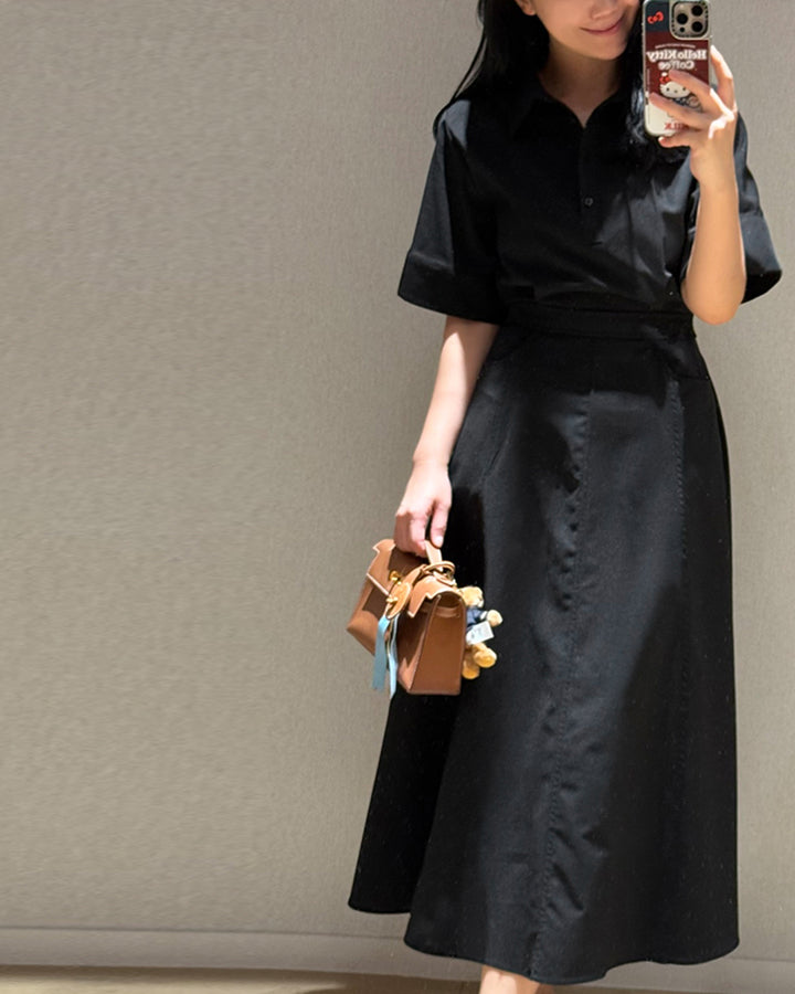 Classic Polo Collar A-Line Midi Dress
