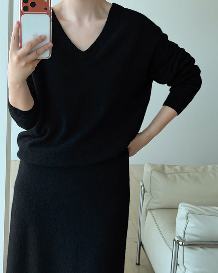Relaxed V-Neck Knit Sweater