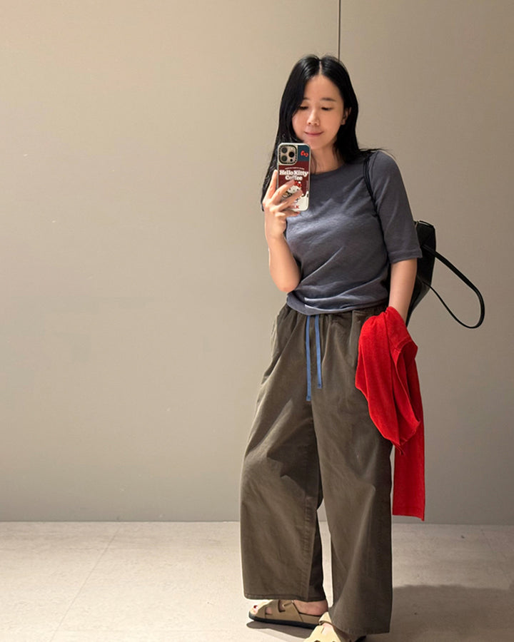 Contrast Stitch Easy Pants
