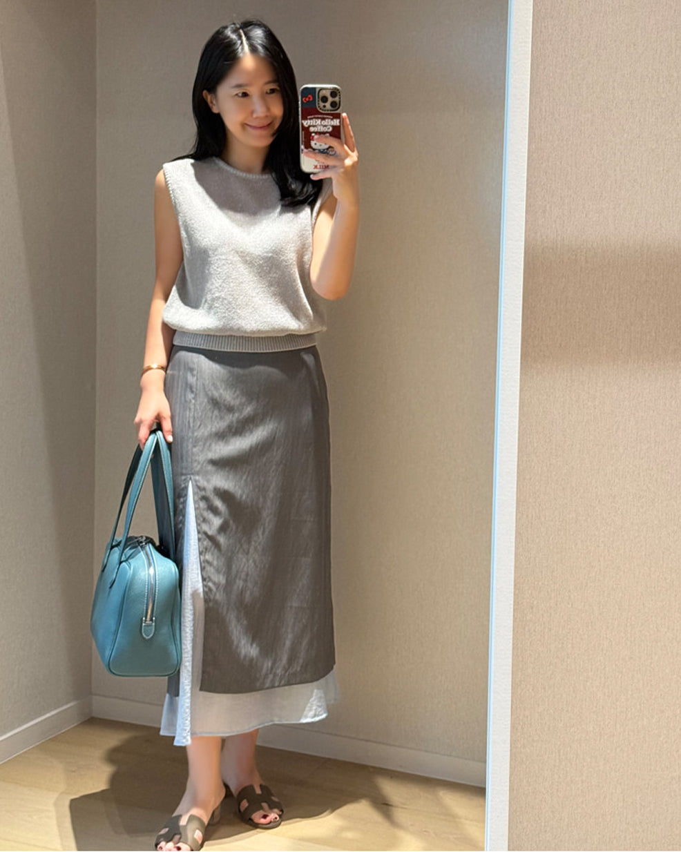 Layered Side Slit Midi Skirt