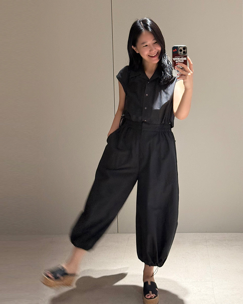 Sleeveless Drawstring Hem Jumpsuit