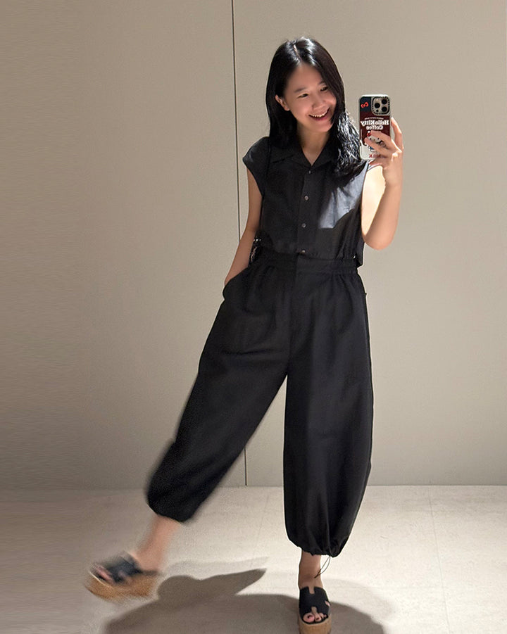 Sleeveless Drawstring Hem Jumpsuit