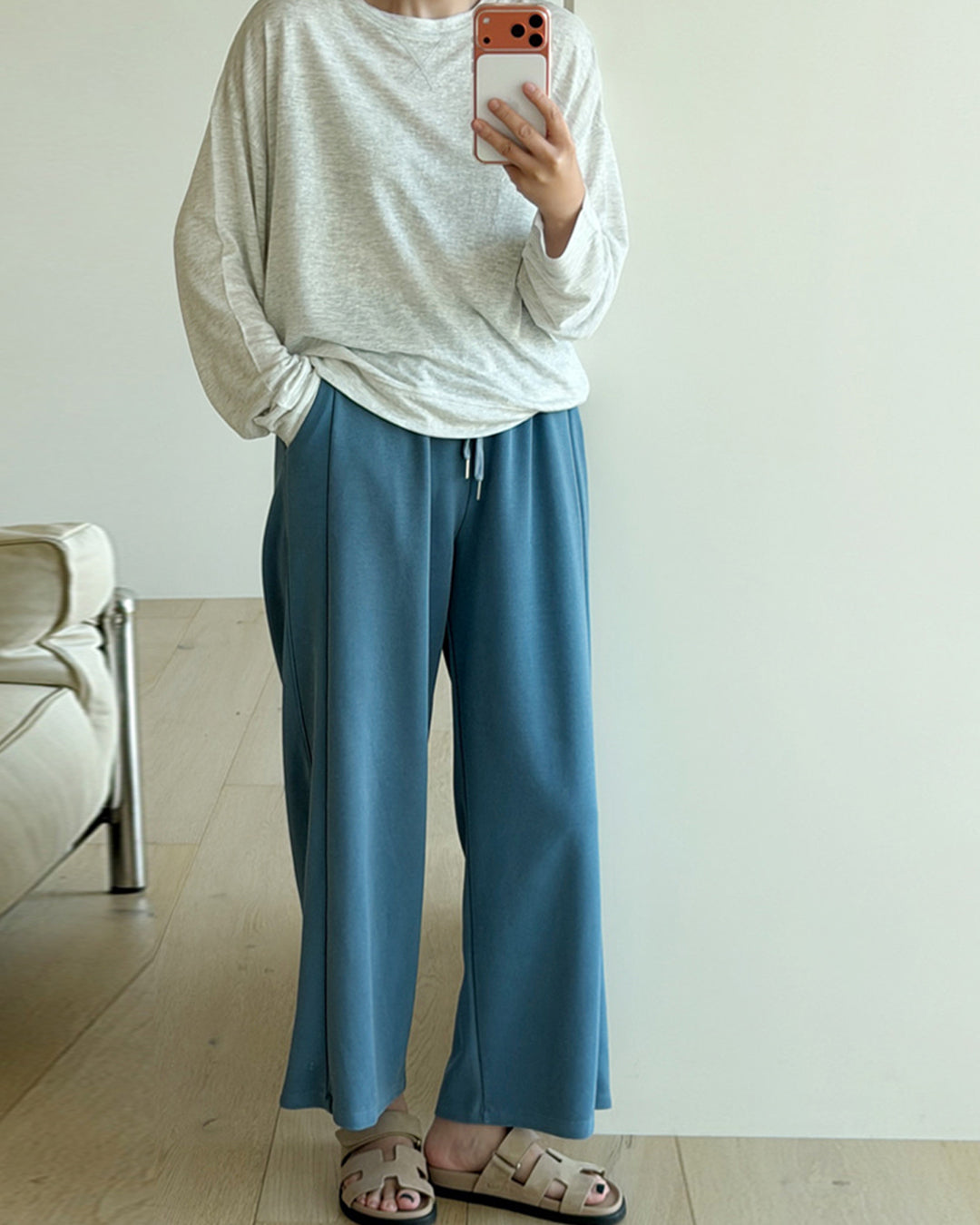 Muted Tone Wide-Leg Lounge Pants