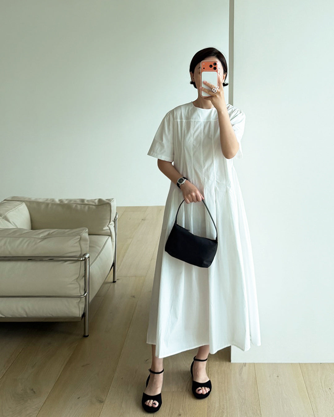 Cotton Pin-Tuck Pleated Maxi Dress