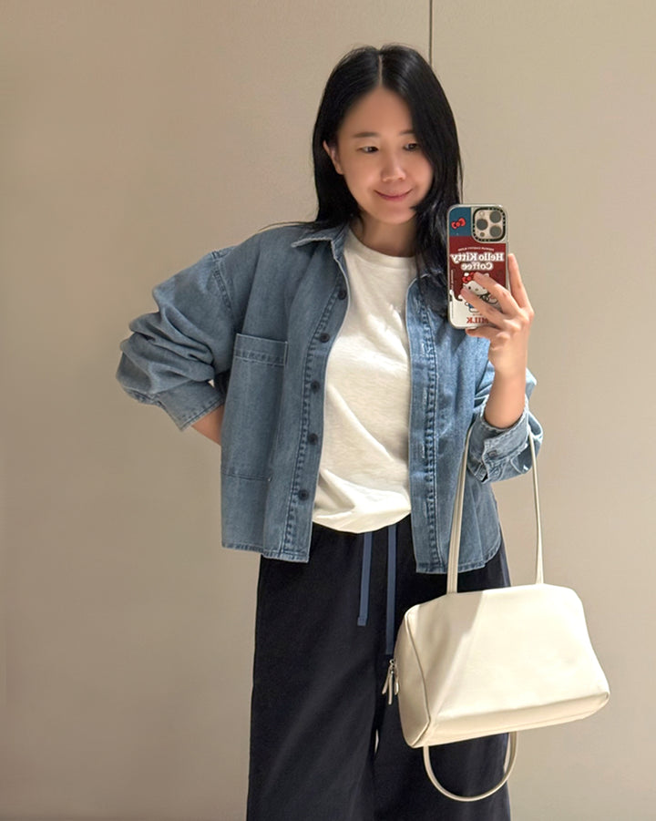 Loose Fit Cropped Denim Shirt