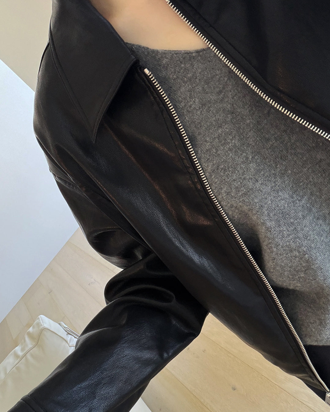 Two-Way Zip Leather Blouson Jacket