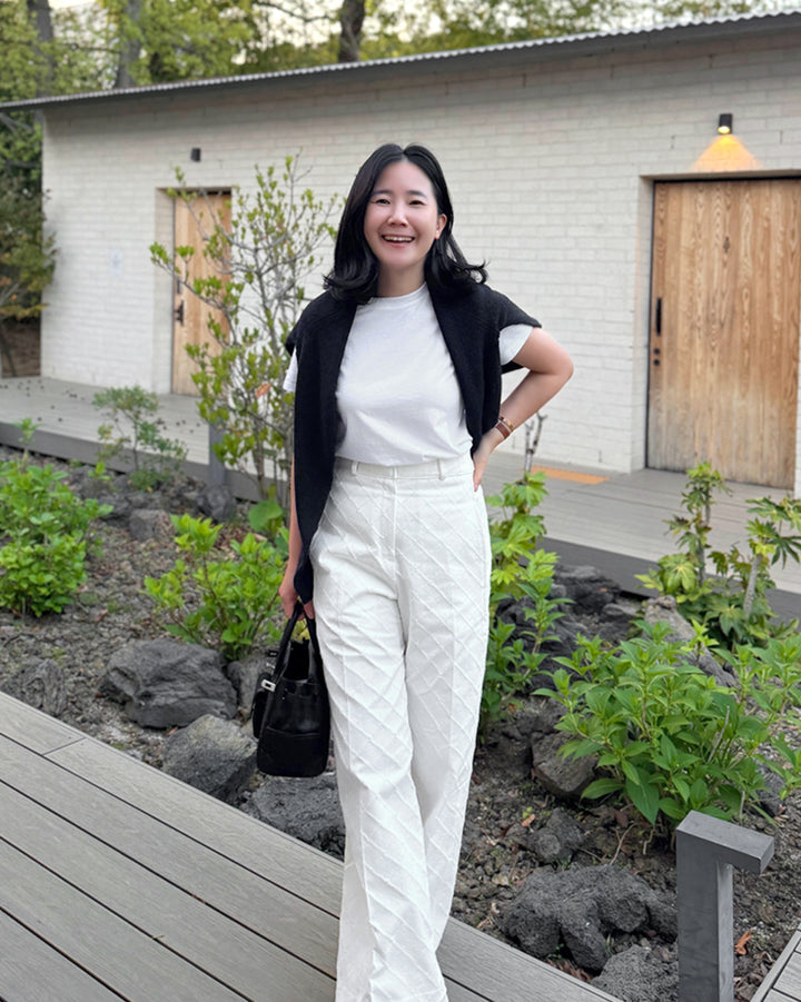 Diamond Textured Wide-Leg Trousers
