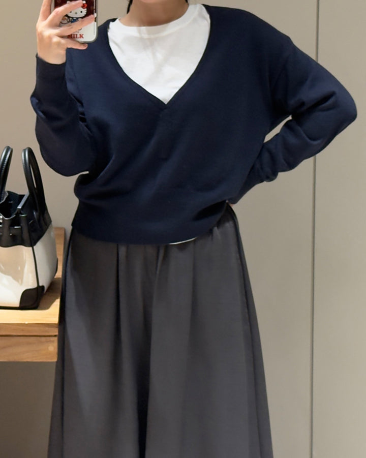 Deep V-Neck Oversized Knit Sweater