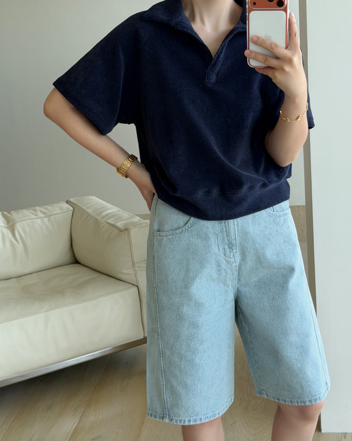 Light Wash Cotton Bermuda Denim Shorts