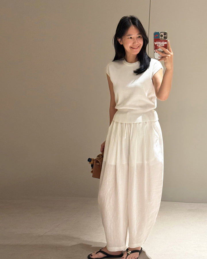 Pleated Linen Blend Baggy Pants