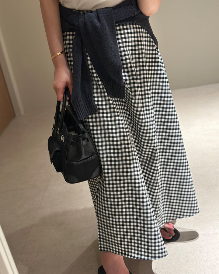 Gingham Check Side-Slit Maxi Skirt