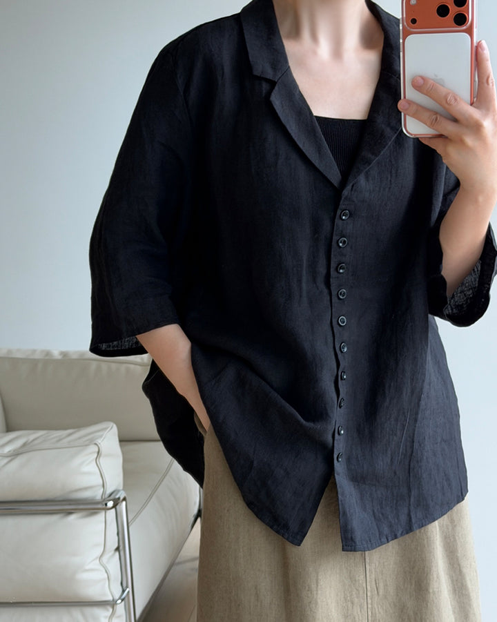 Textured Linen Multi-Button Shirt