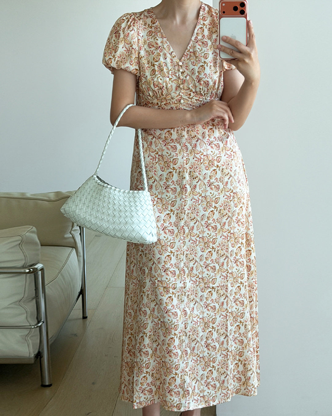 Silk Blend Floral V-Neck Maxi Dress