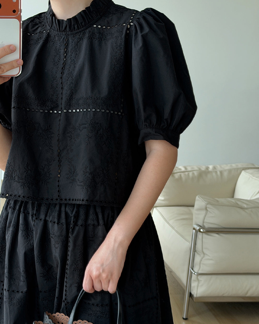 Floral Eyelet Embroidered Puff Sleeve Blouse