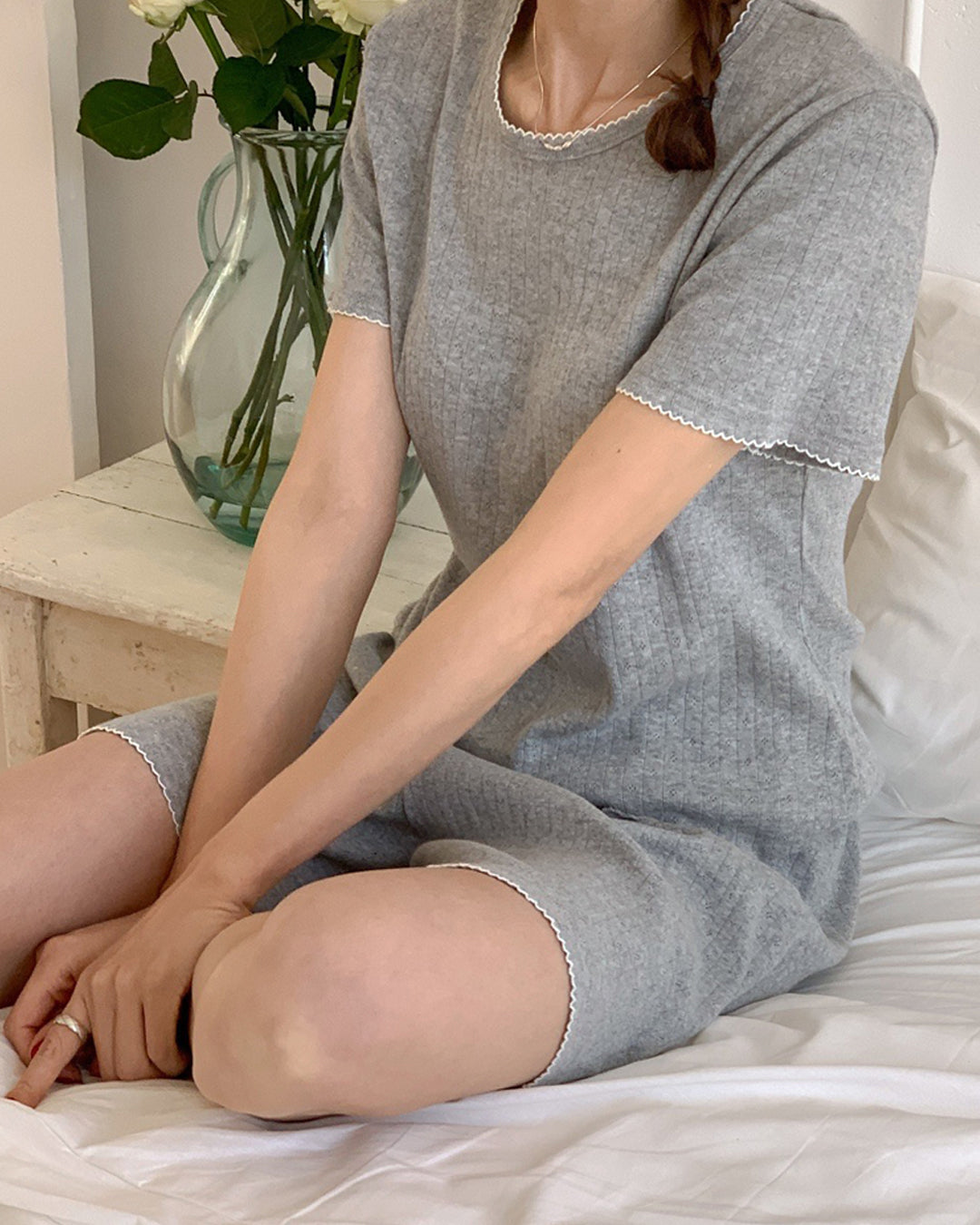 Cozy Pointelle Ribbed Short Sleeve Pajama Set