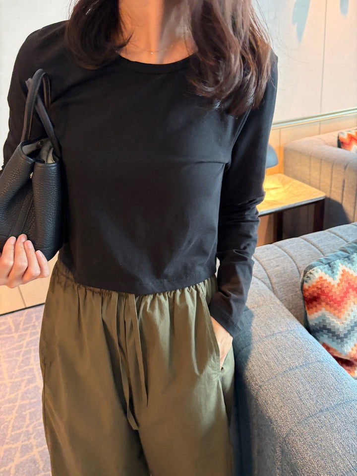 Cropped Long-Sleeve Cotton Tee