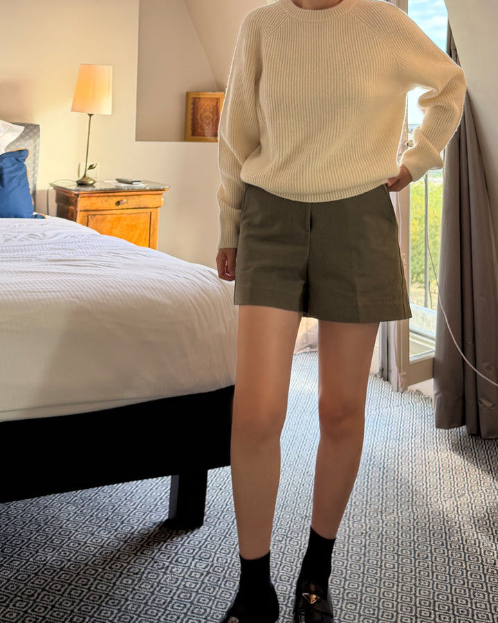 Tailored Structured Shorts - Khaki / Camel