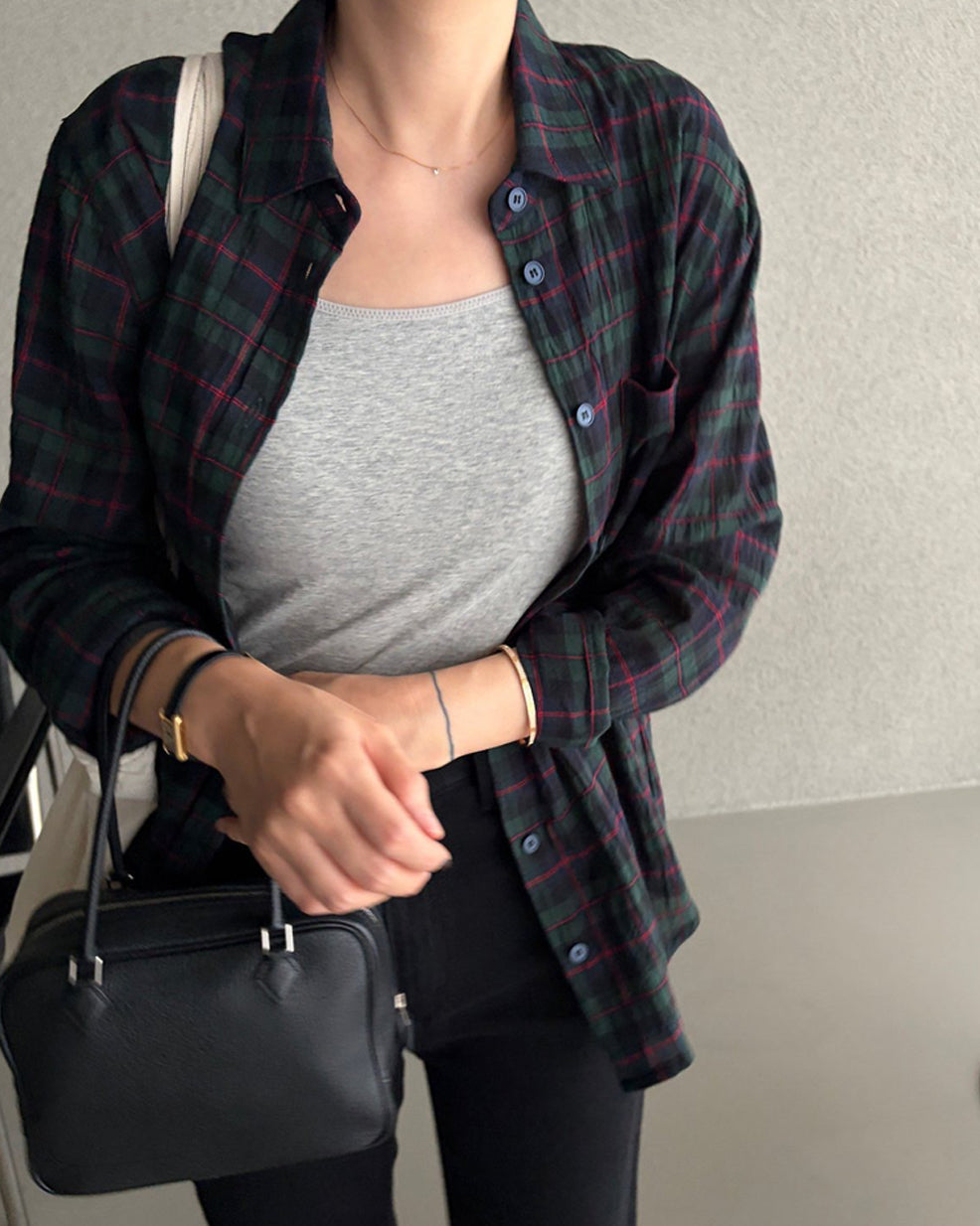 Lightweight Crinkled Plaid Shirt