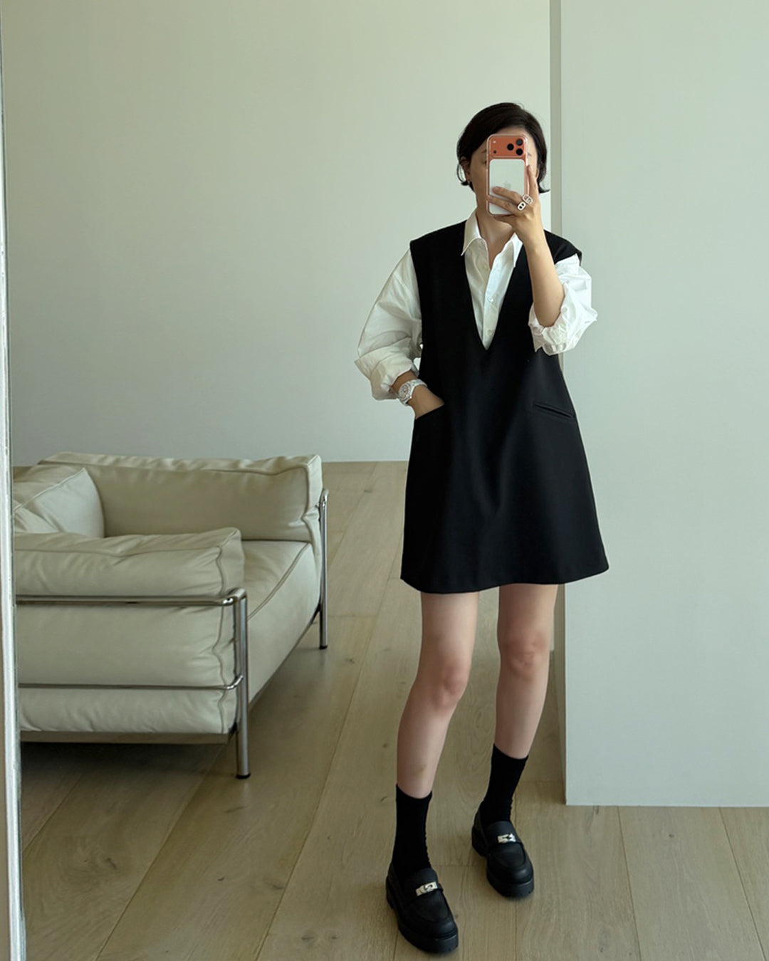 Deep V-Neck Vest Mini Dress