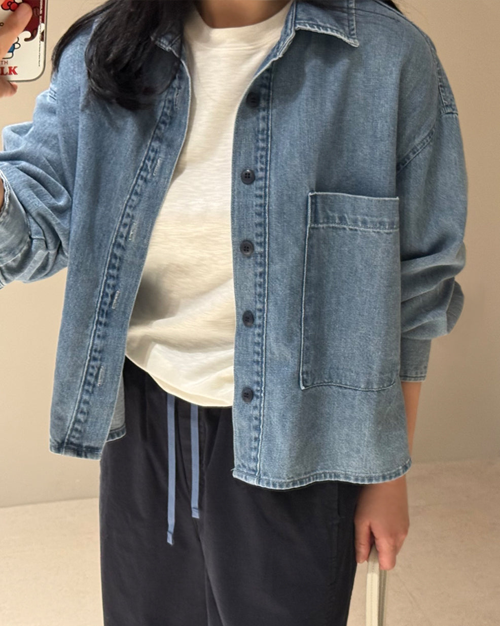 Loose Fit Cropped Denim Shirt