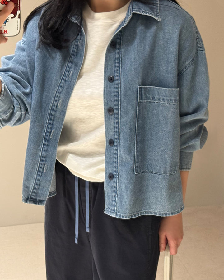 Loose Fit Cropped Denim Shirt