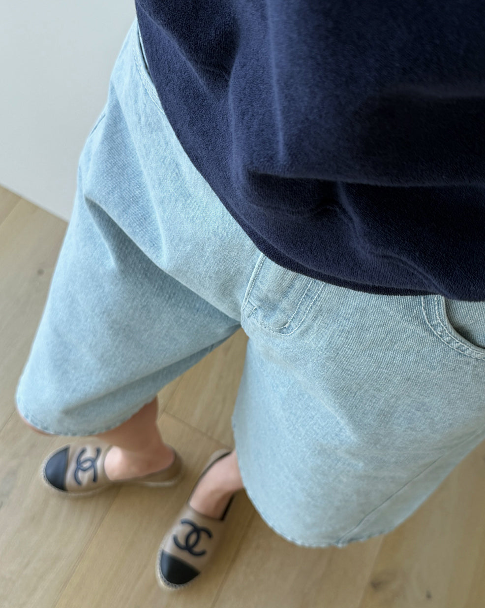 Light Wash Cotton Bermuda Denim Shorts