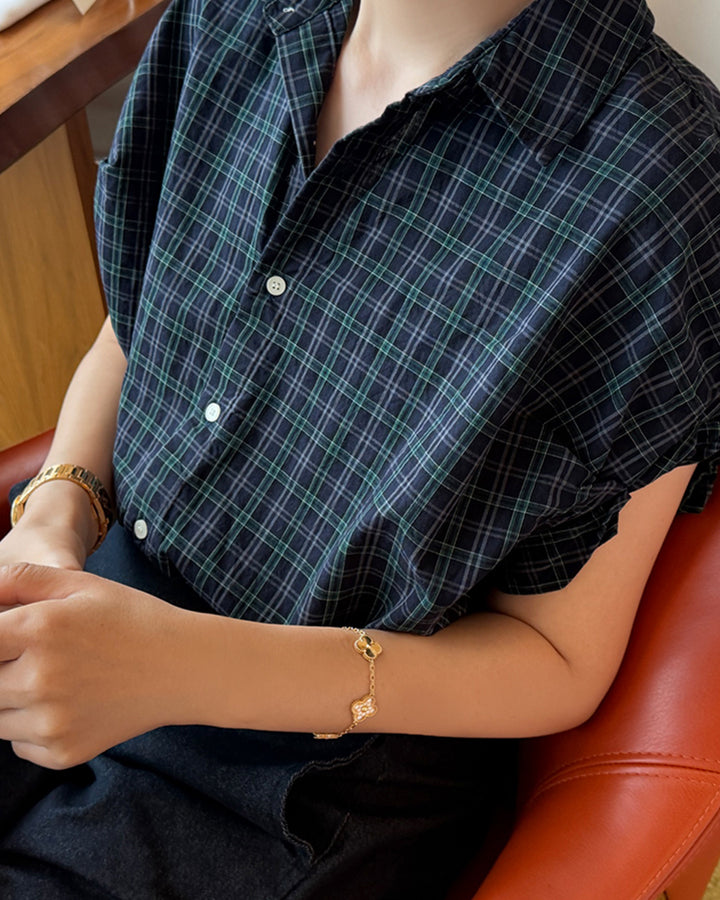 Plaid Rolled-Sleeve Cotton Shirt