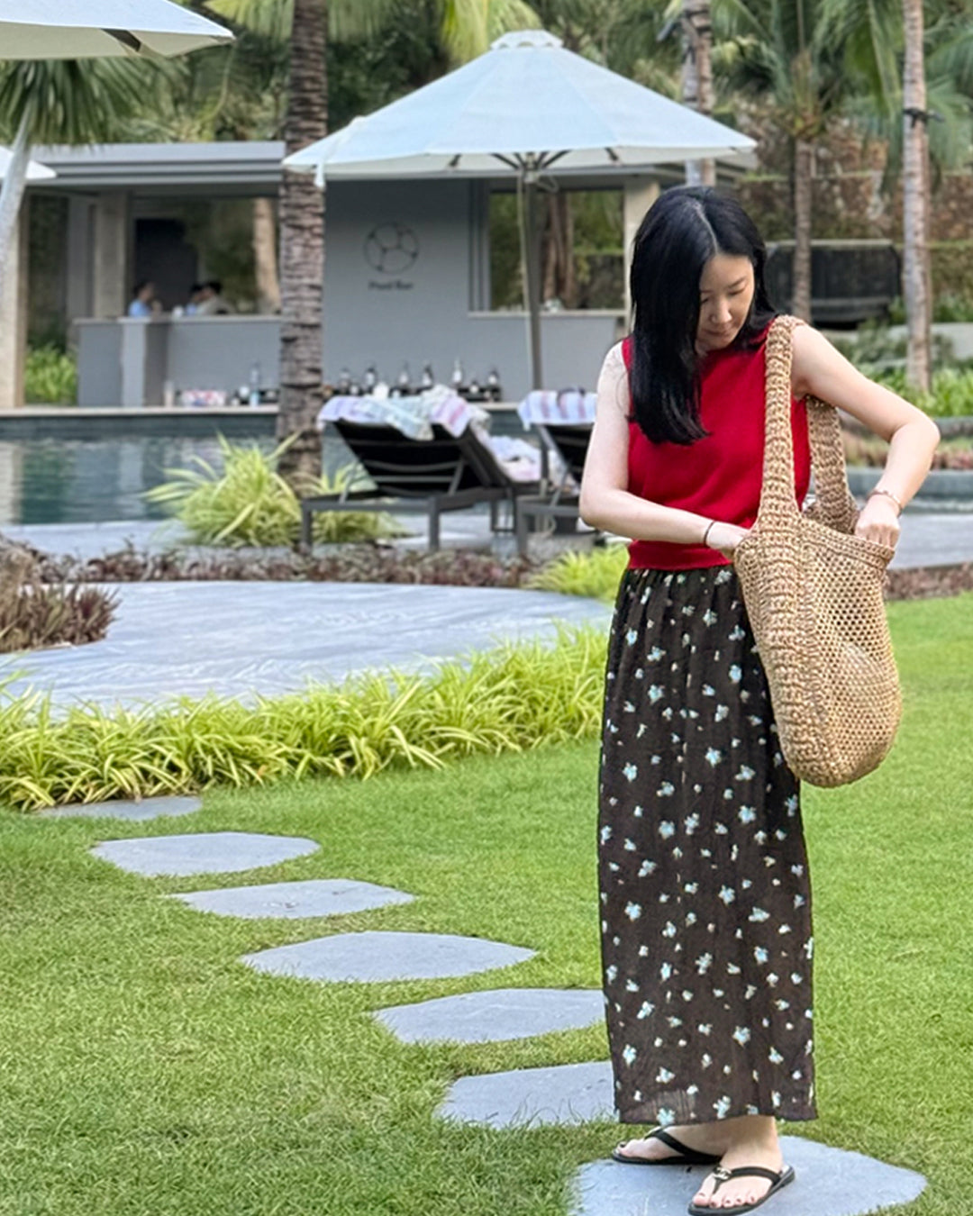 Floral Print Elastic Waist Maxi Skirt