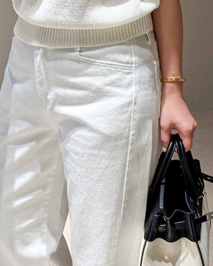 Raw Hem Wide Flared White Jeans
