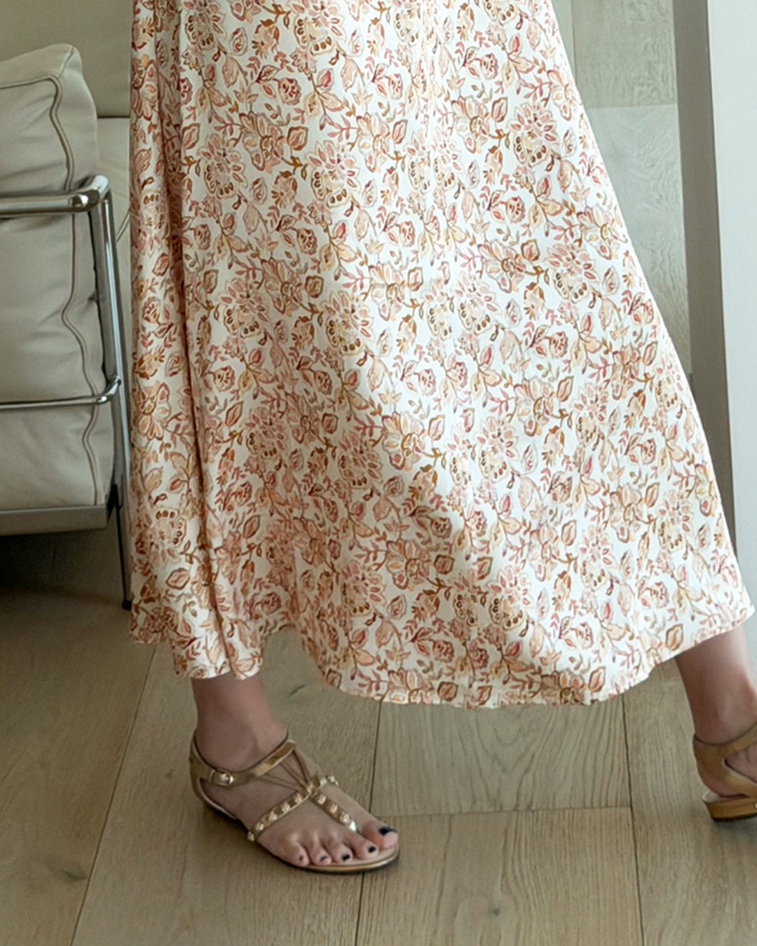 Silk Blend Floral V-Neck Maxi Dress