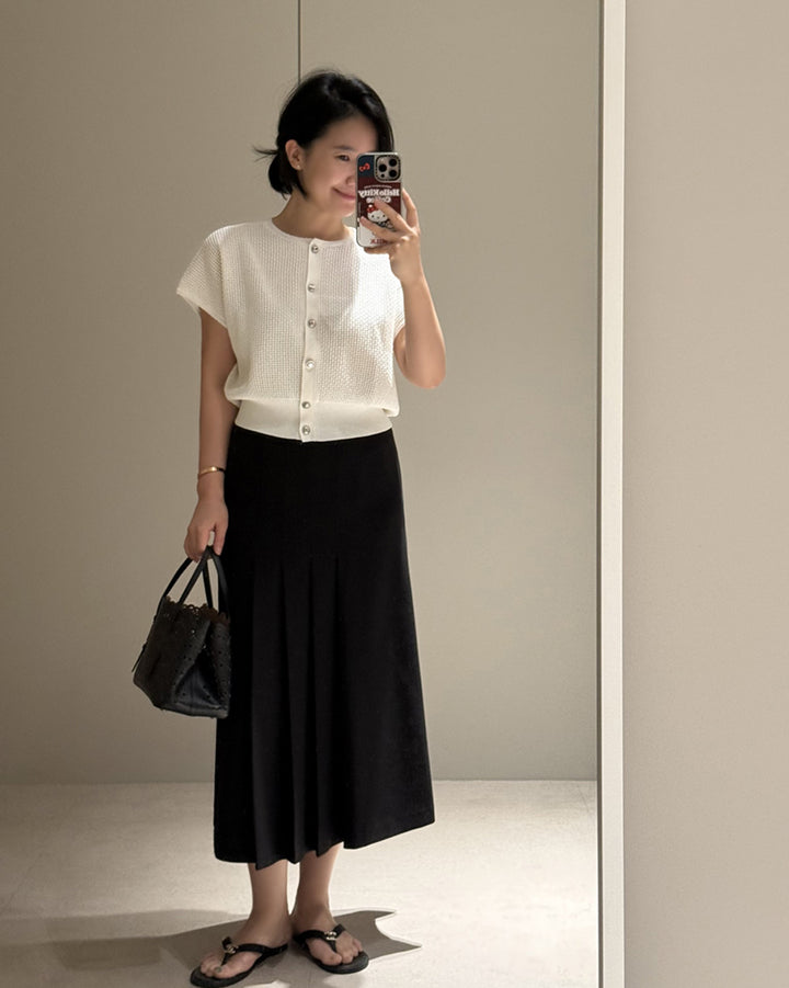 High-Waisted A-Line Pleated Midi Skirt
