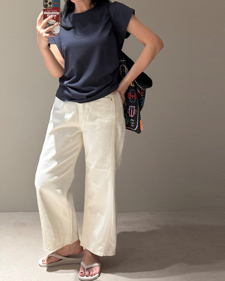 Minimalist Cap Sleeve Crewneck Top