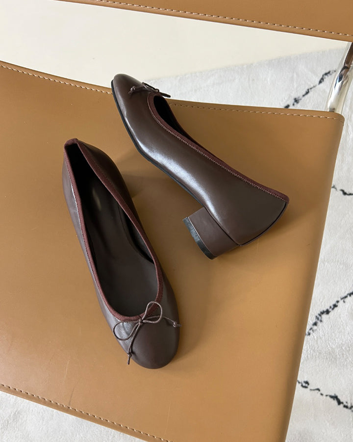 Matte Ribbon Low Block-Heel Pumps