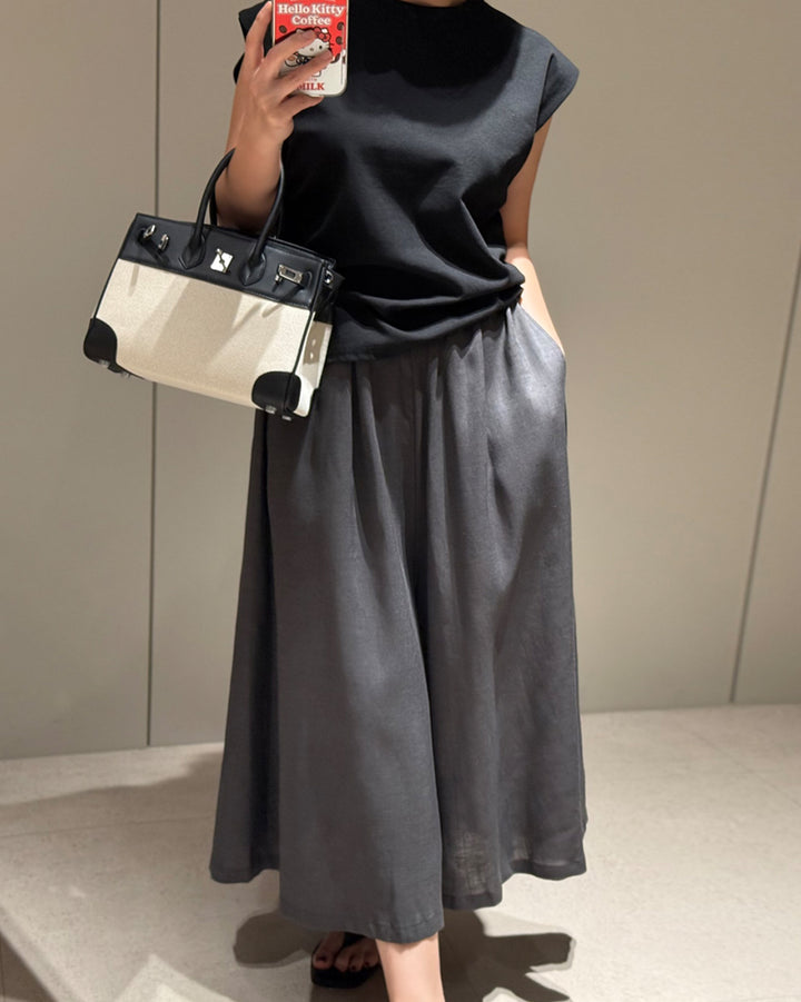 Pleated Wide-Leg Culottes Pants